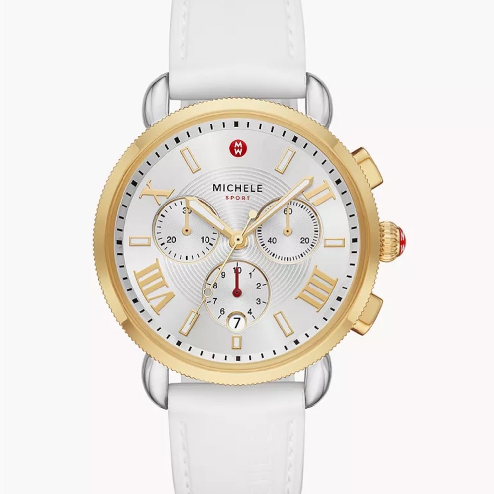 NWT Michele Sporty Sport Sail White Gold Silicone Watch
